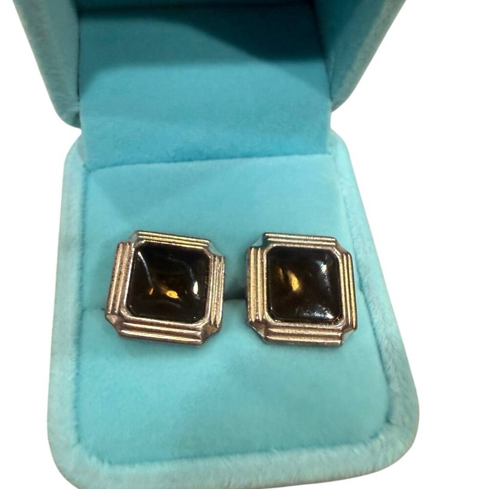 Vintage Christian Dior Black Cabochon Clip Earrings Signed Dior 1970s - Picture 9 of 12